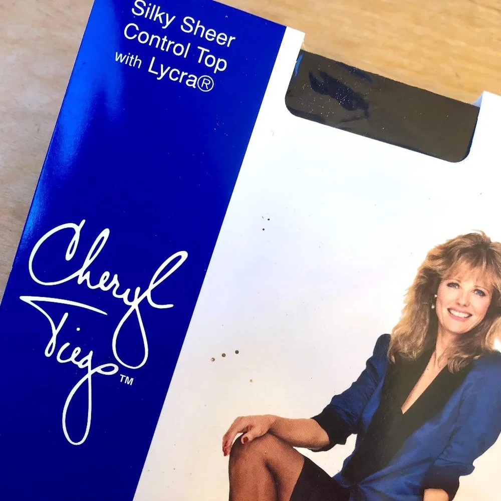 Vintage CHERYL TIEGS Pantyhose Control Top Nylons NAVY Silky Sheer